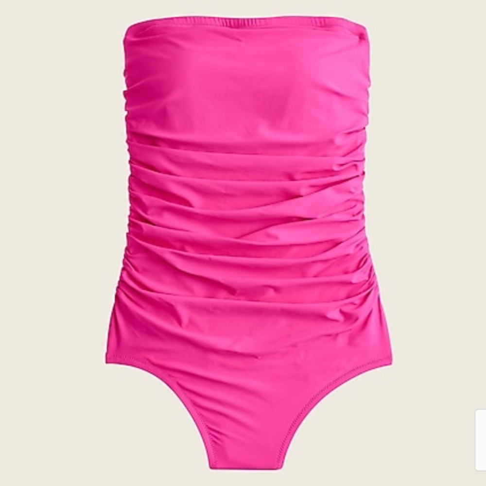 Brand New J Crew Ruched bandeau one-piece swimsuit Neon Flamingo Bubblegum Pink